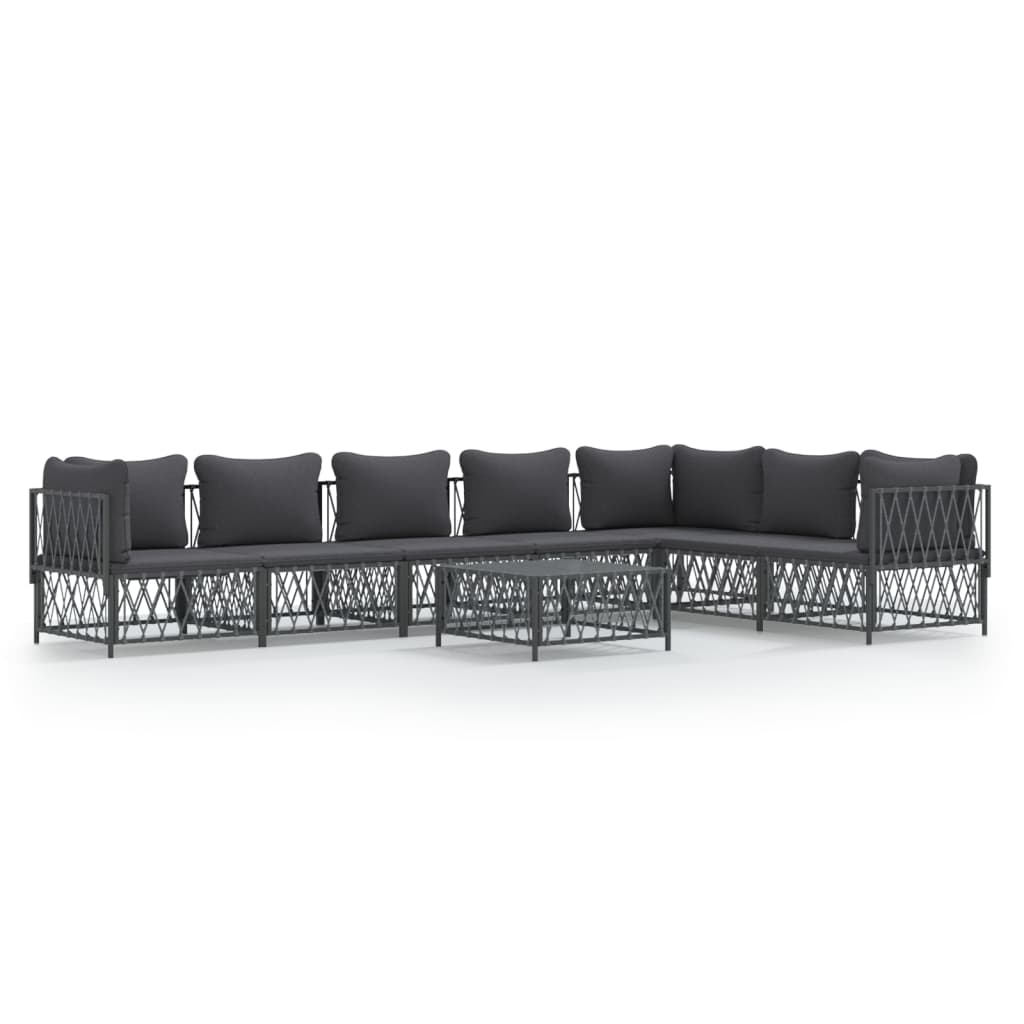 8-Delige Loungeset Met Kussens Staal Antracietkleurig 1 3x hoek + 4x midden + Tafel