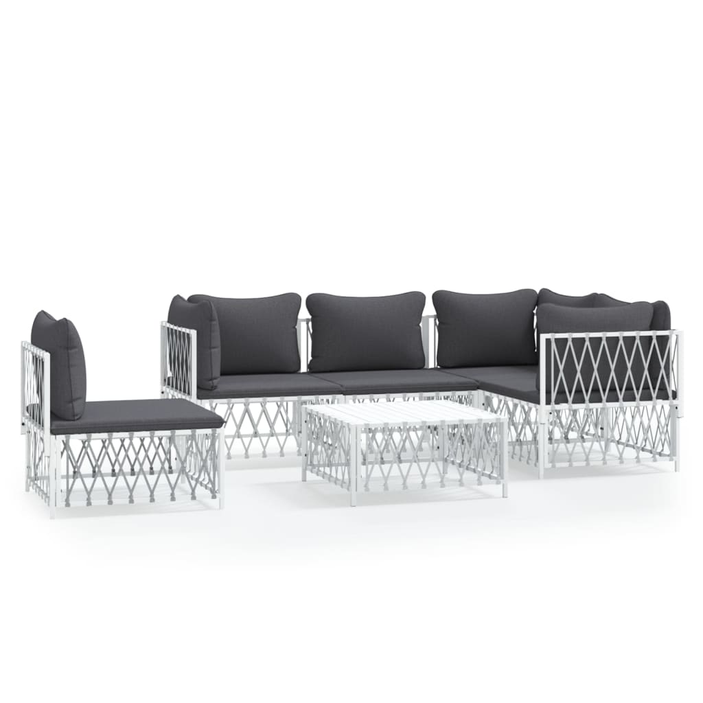 6-Delige Loungeset Met Kussens Staal Wit 1 3x hoek + 2x midden + Tafel