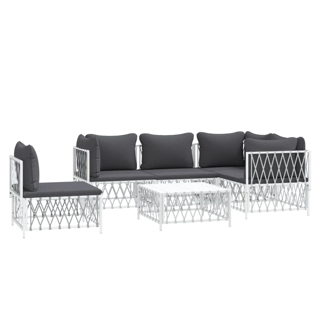 6-Delige Loungeset Met Kussens Staal Wit 1 3x hoek + 2x midden + Tafel