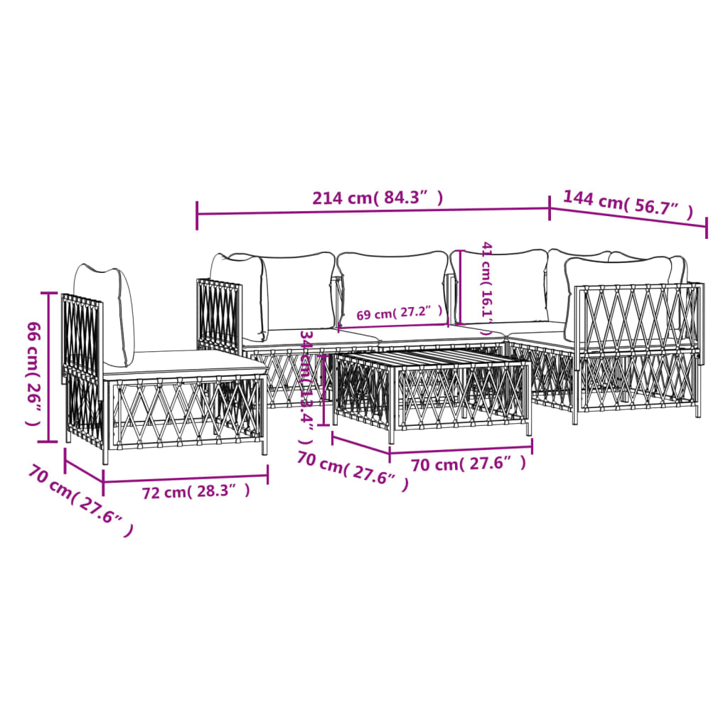 6-Delige Loungeset Met Kussens Staal Antracietkleurig 1 3x hoek + 2x midden + Tafel