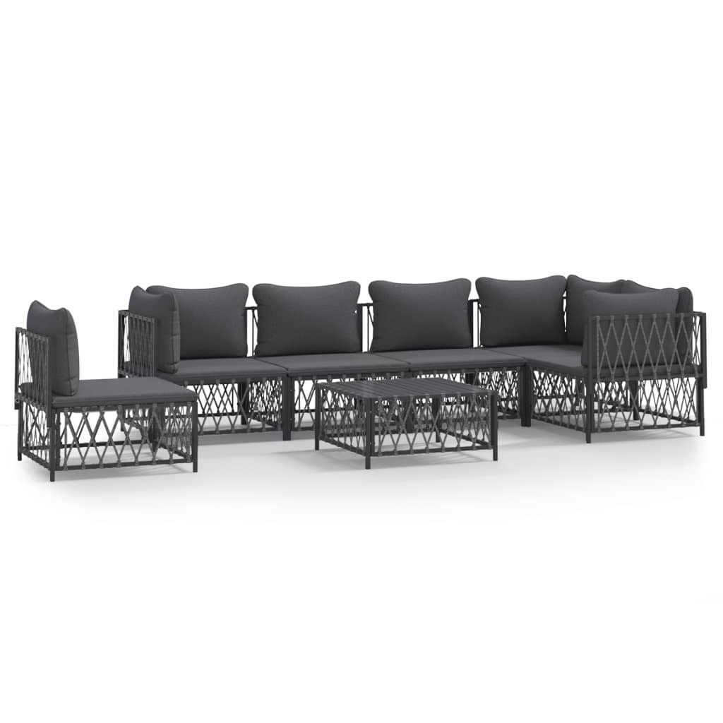 7-Delige Loungeset Met Kussens Staal Antracietkleurig 1 3x hoek + 3x midden + Tafel