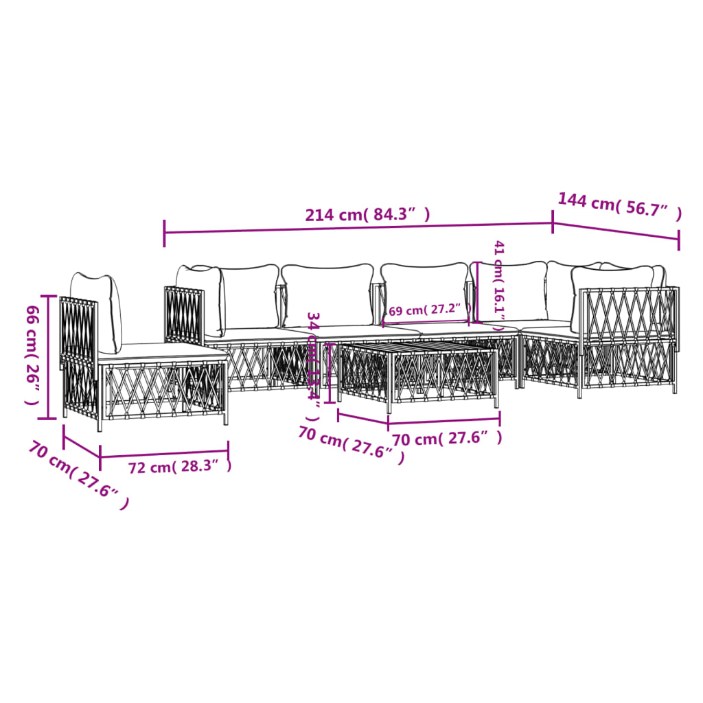 7-Delige Loungeset Met Kussens Staal Antracietkleurig 1 3x hoek + 3x midden + Tafel