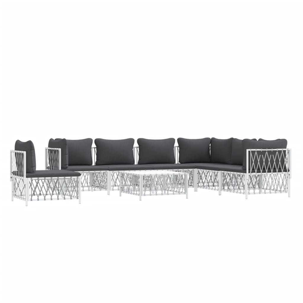 8-Delige Loungeset Met Kussens Staal Wit 1 3x hoek + 4x midden + Tafel