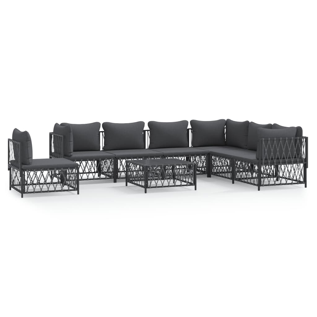 8-Delige Loungeset Met Kussens Staal Antracietkleurig 1 3x hoek + 4x midden + Tafel