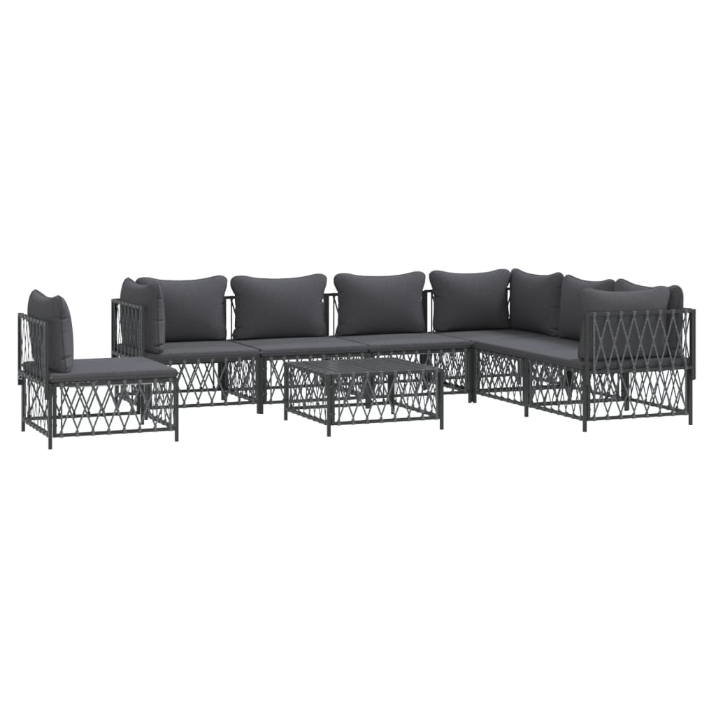 8-Delige Loungeset Met Kussens Staal Antracietkleurig 1 3x hoek + 4x midden + Tafel