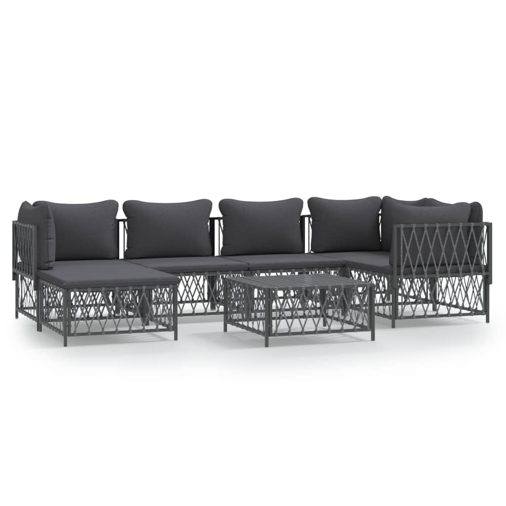 7-Delige Loungeset Met Kussens Staal Antracietkleurig 1 3x hoek + 2x midden + voetensteun + Tafel