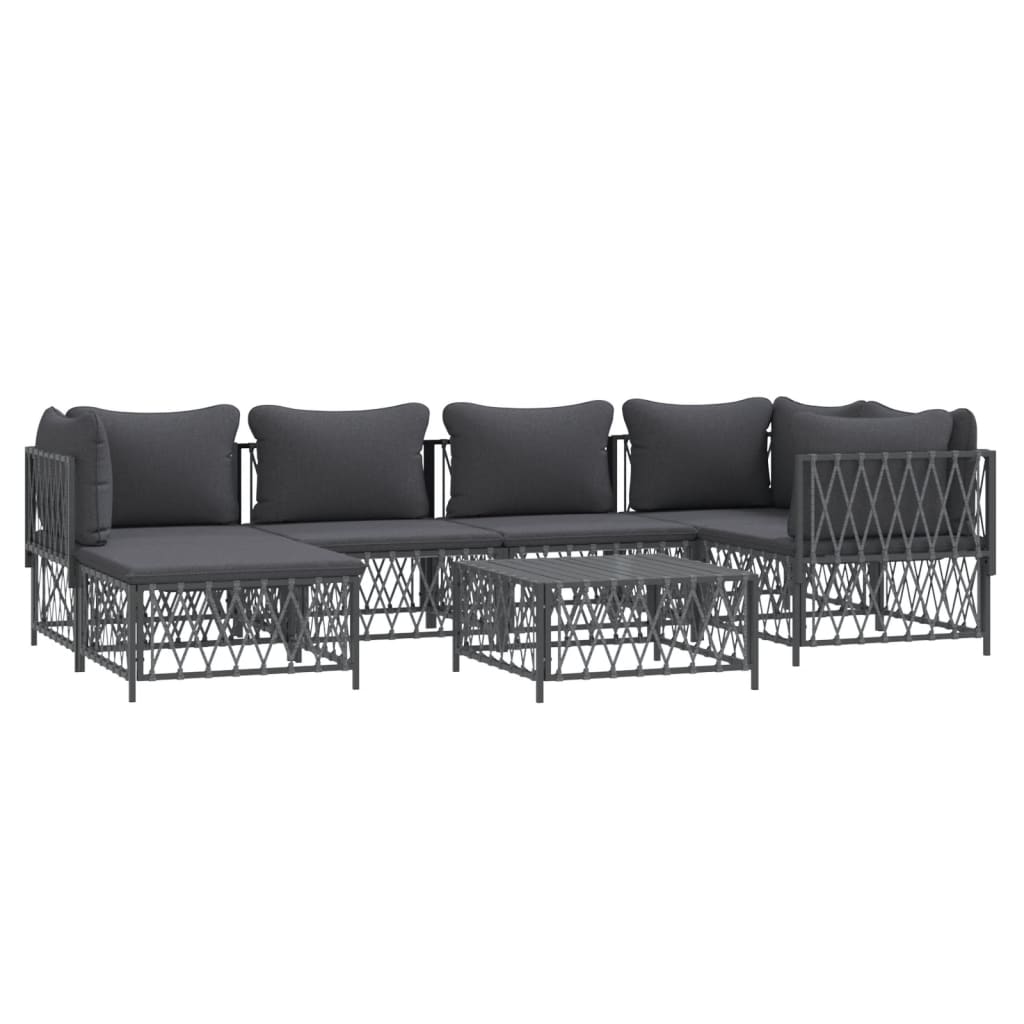 7-Delige Loungeset Met Kussens Staal Antracietkleurig 1 3x hoek + 2x midden + voetensteun + Tafel