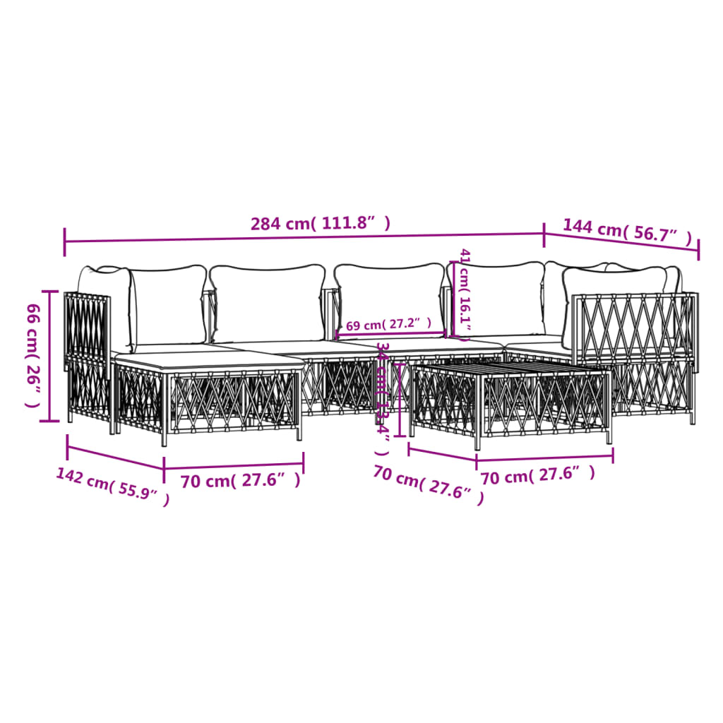 7-Delige Loungeset Met Kussens Staal Antracietkleurig 1 3x hoek + 2x midden + voetensteun + Tafel