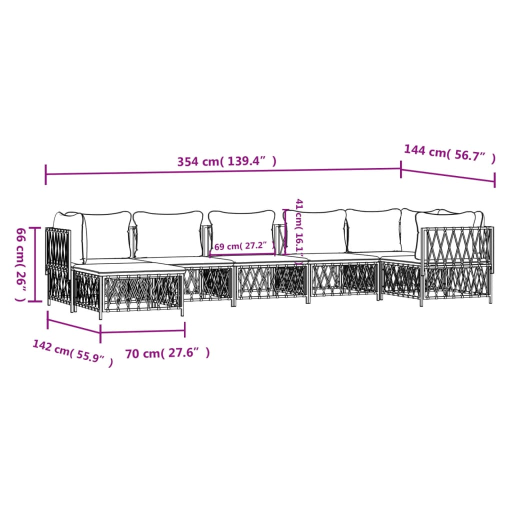 7-Delige Loungeset Met Kussens Staal Antracietkleurig 1 3x hoek + 3x midden + voetensteun