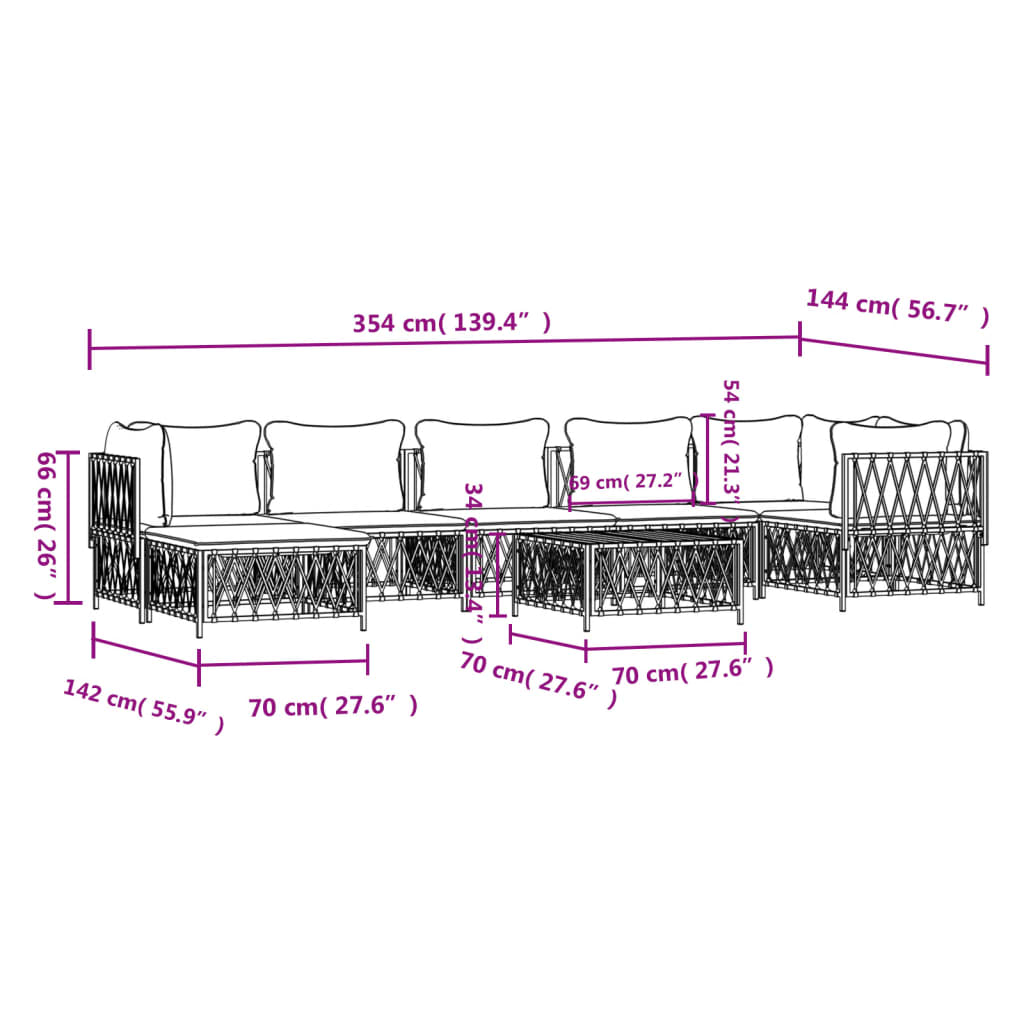 8-Delige Loungeset Met Kussens Staal Antracietkleurig 1 3x hoek + 3x midden + voetensteun + Tafel