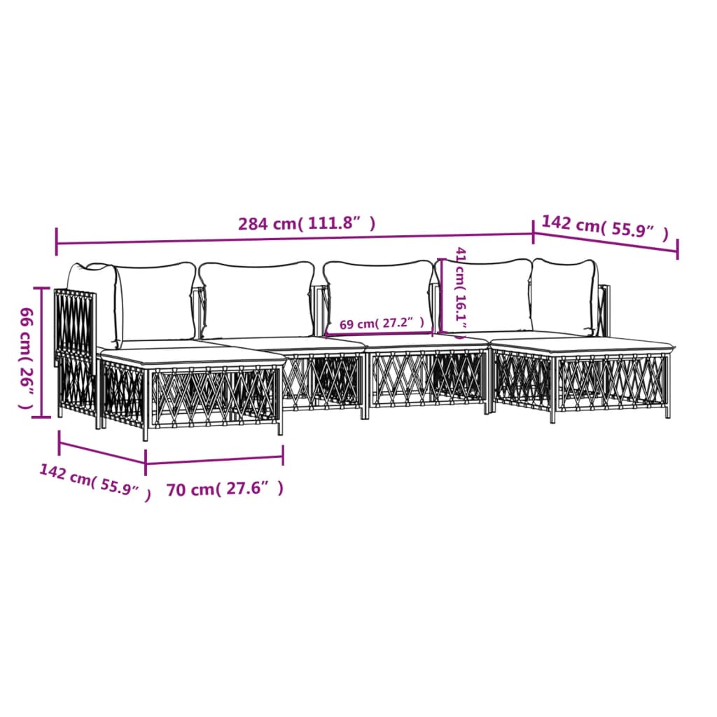 6-Delige Loungeset Met Kussens Staal Antracietkleurig 1 2x hoek + 2x midden + 2x voetensteun