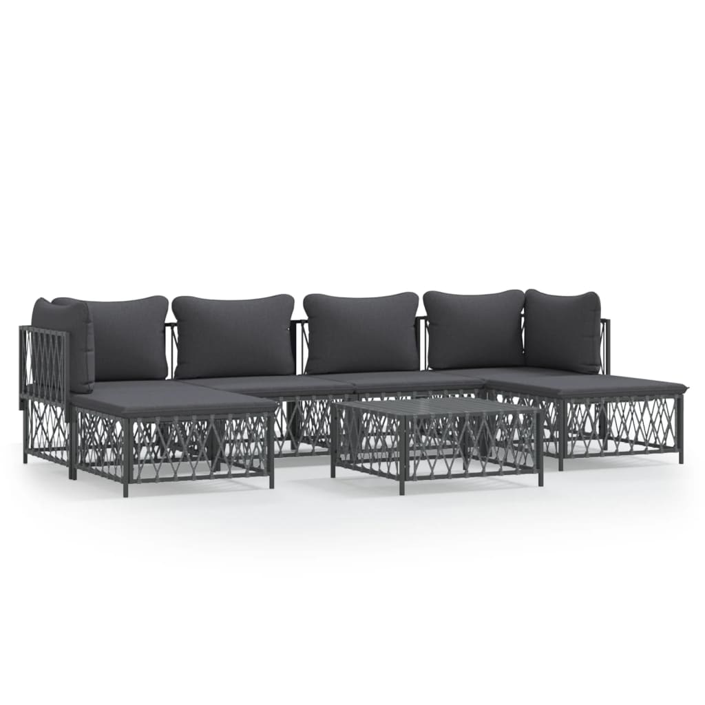 7-Delige Loungeset Met Kussens Staal Antracietkleurig 1 2x hoek + 2x midden + 2x voetensteun + Tafel