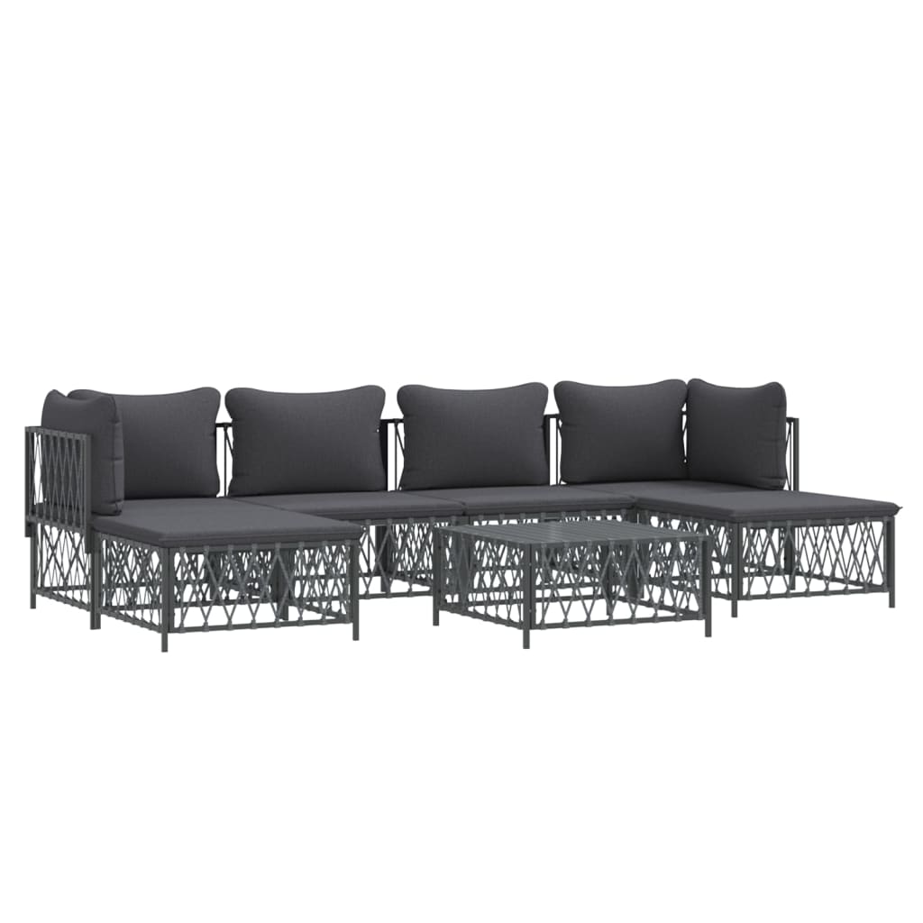 7-Delige Loungeset Met Kussens Staal Antracietkleurig 1 2x hoek + 2x midden + 2x voetensteun + Tafel