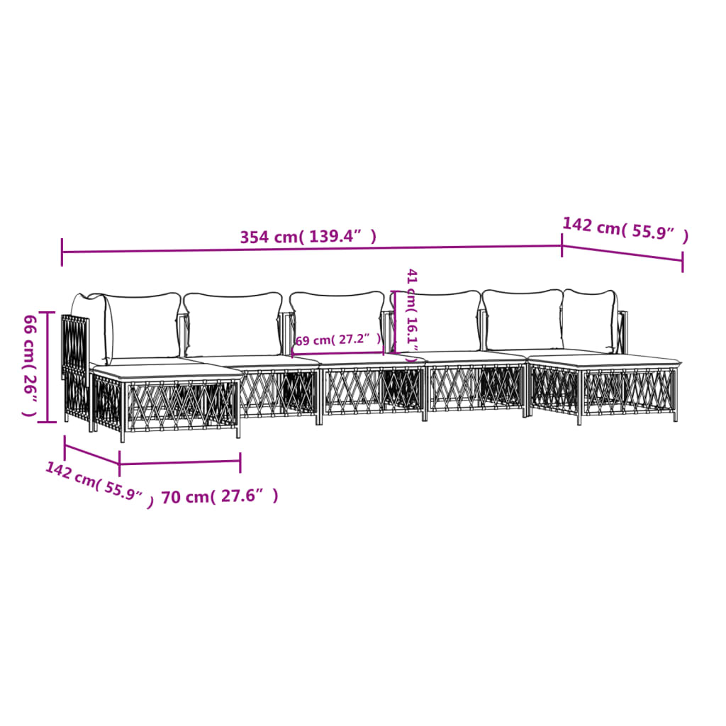 7-Delige Loungeset Met Kussens Staal Antracietkleurig 1 2x hoek + 3x midden + 2x voetensteun