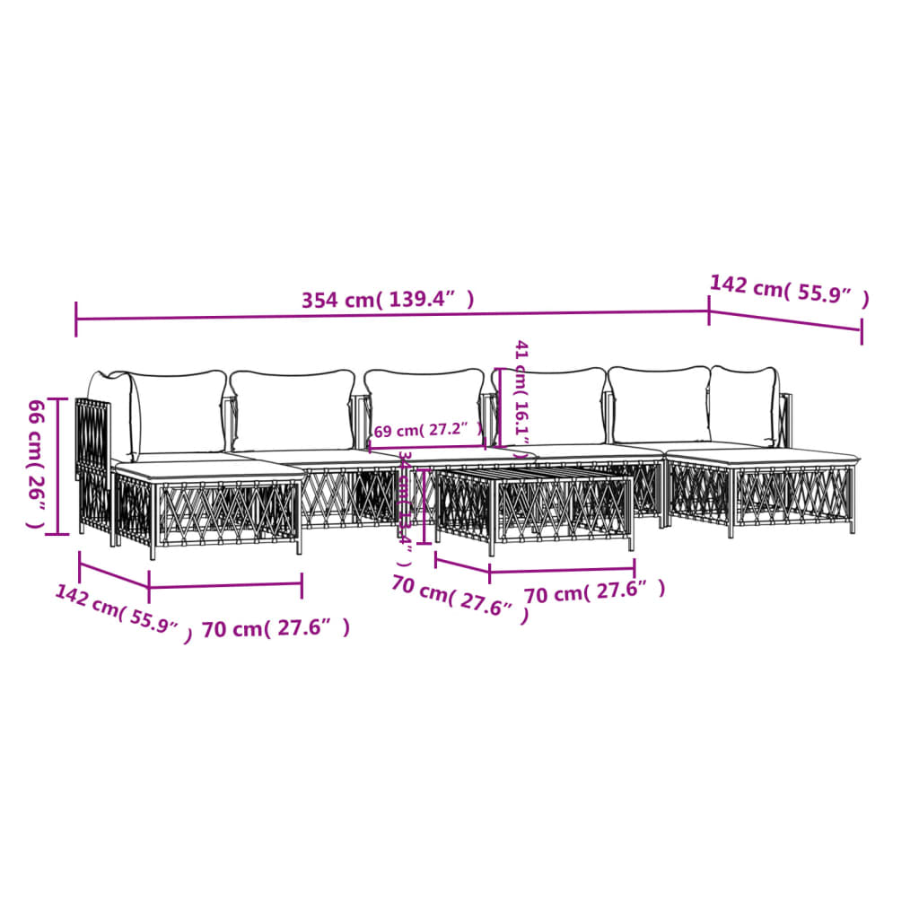 8-Delige Loungeset Met Kussens Staal Antracietkleurig 1 2x hoek + 3x midden + 2x voetensteun + Tafel