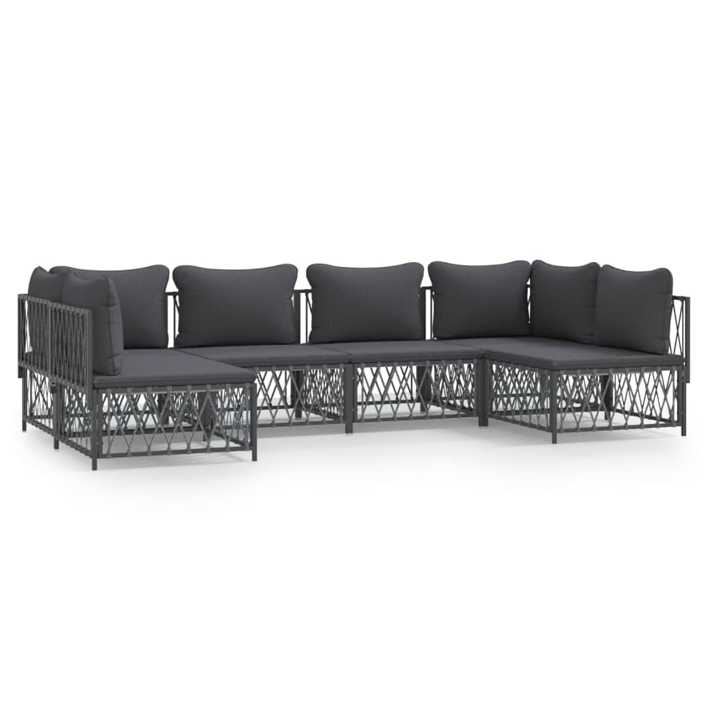 6-Delige Loungeset Met Kussens Staal Antracietkleurig 1 2x hoek + 4x midden