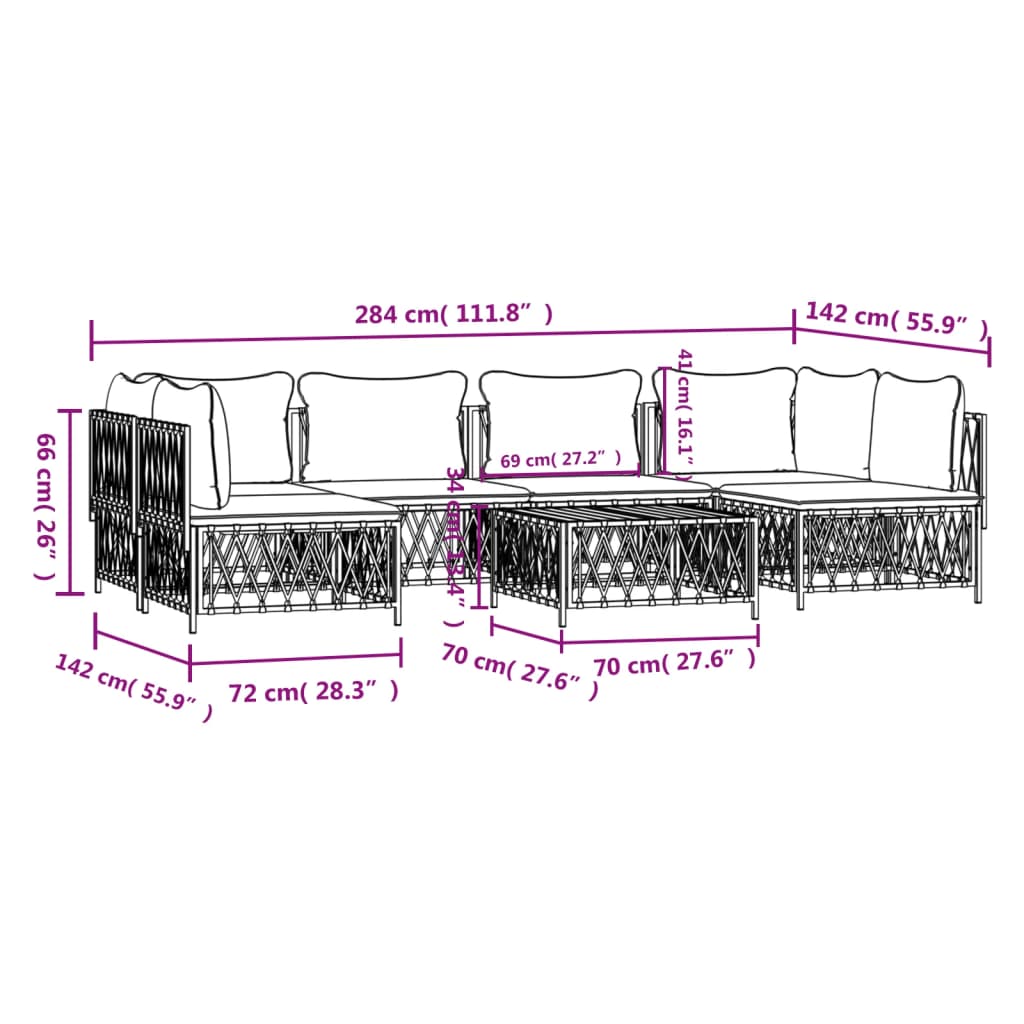 7-Delige Loungeset Met Kussens Staal Antracietkleurig 1 2x hoek + 4x midden + Tafel