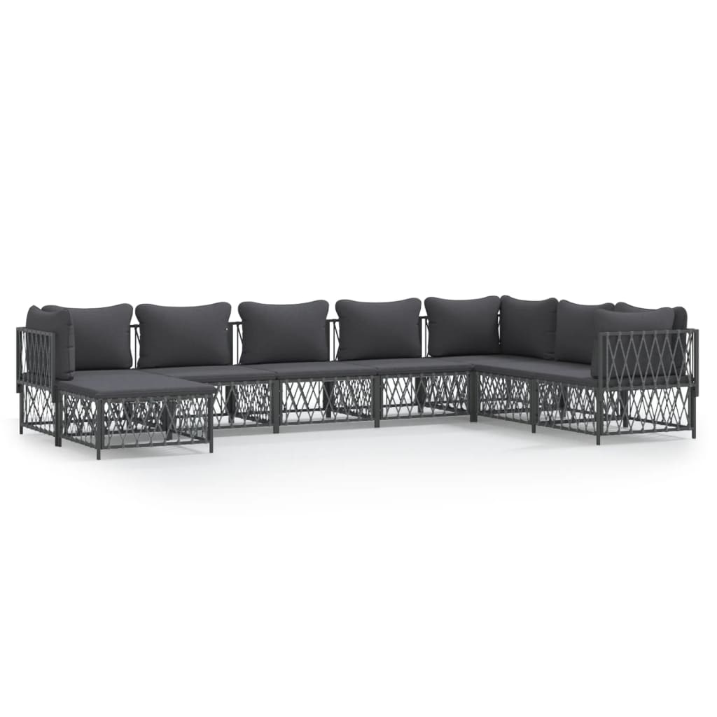 8-Delige Loungeset Met Kussens Staal Antracietkleurig 1 3x hoek + 4x midden + voetensteun