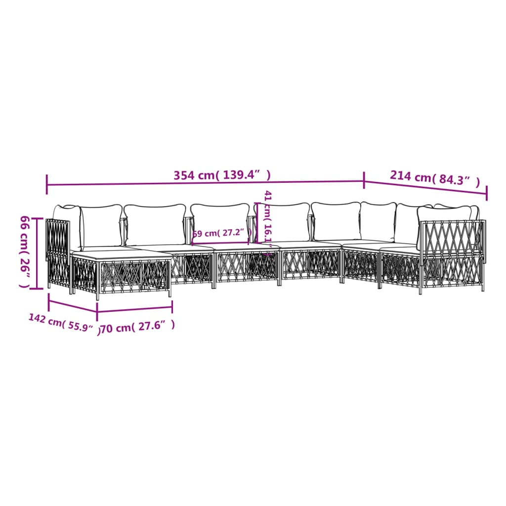 8-Delige Loungeset Met Kussens Staal Antracietkleurig 1 3x hoek + 4x midden + voetensteun