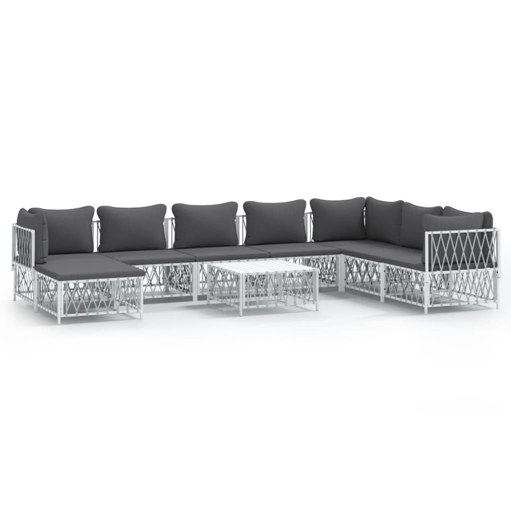 9-Delige Loungeset Met Kussens Staal Wit 1 3x hoek + 4x midden + voetensteun + Tafel