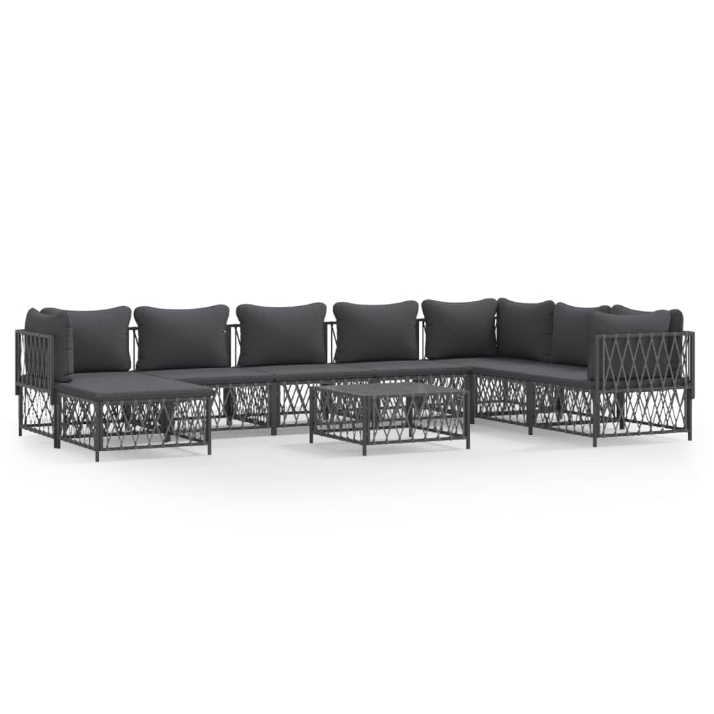 9-Delige Loungeset Met Kussens Staal Antracietkleurig 1 3x hoek + 4x midden + voetensteun + Tafel