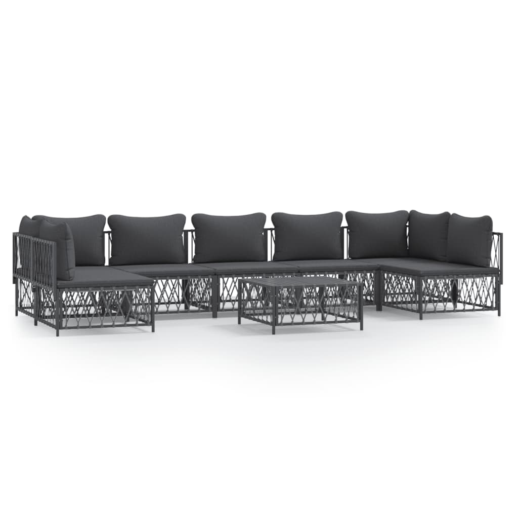 8-Delige Loungeset Met Kussens Staal Antracietkleurig 1 2x hoek + 5x midden + Tafel