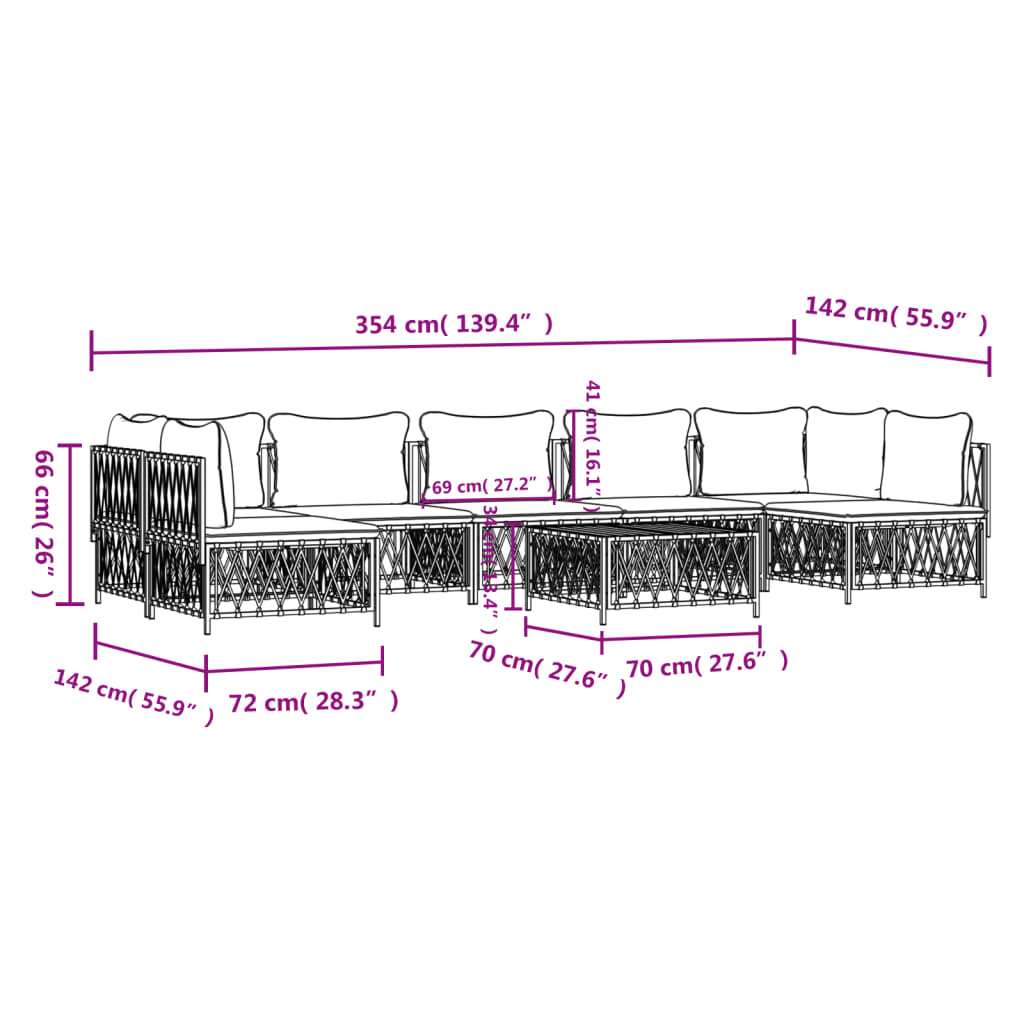 8-Delige Loungeset Met Kussens Staal Antracietkleurig 1 2x hoek + 5x midden + Tafel