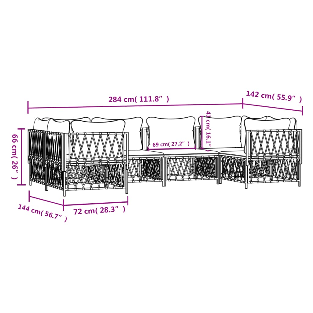 6-Delige Loungeset Met Kussens Staal Antracietkleurig 1 4x hoek + 2x midden