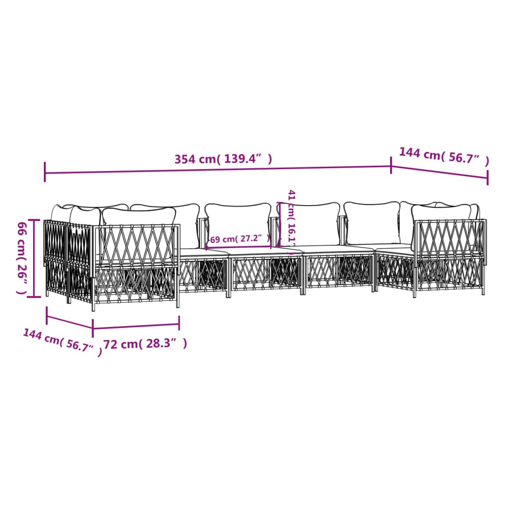 7-Delige Loungeset Met Kussens Staal Antracietkleurig 1 4x hoek + 3x midden