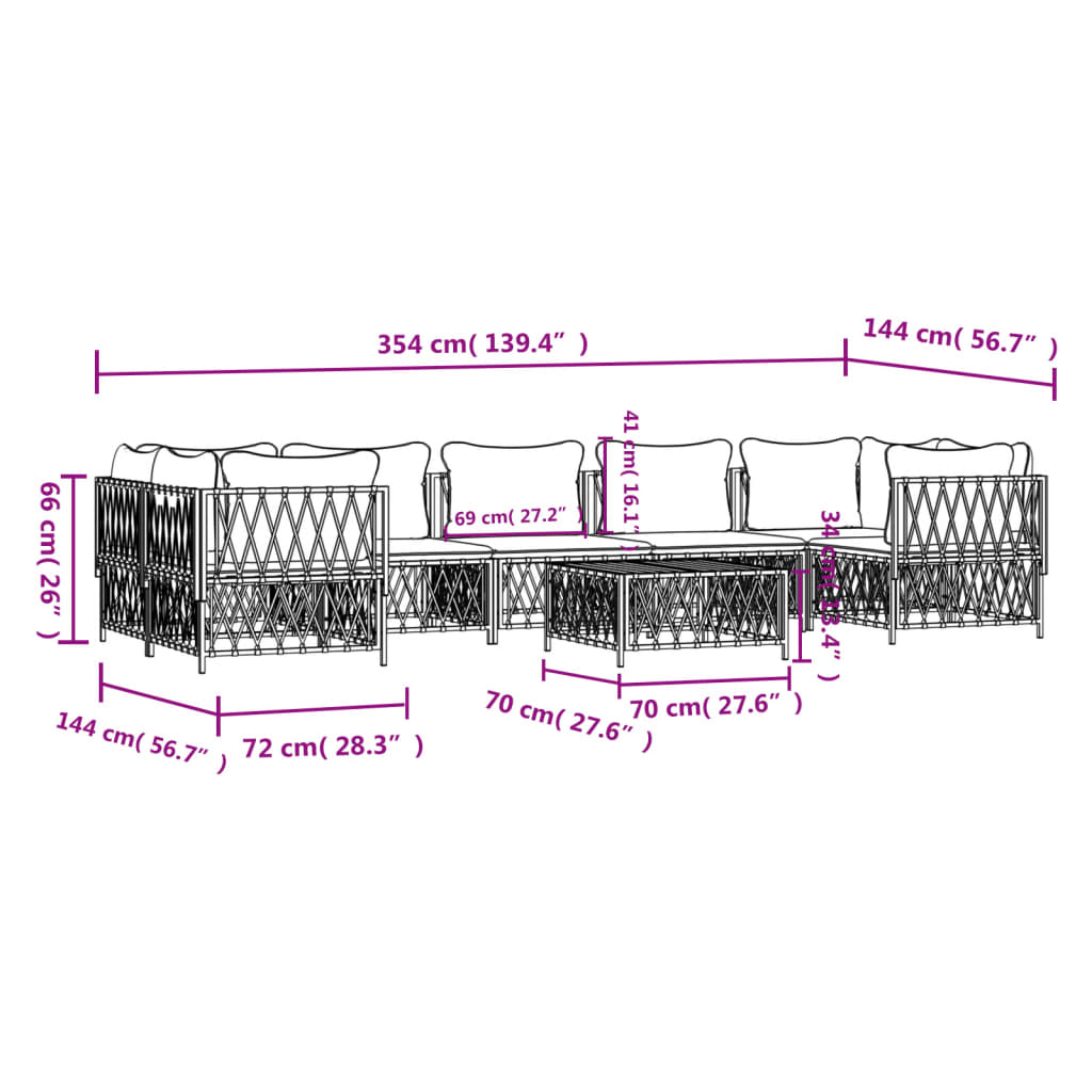 8-Delige Loungeset Met Kussens Staal Wit 1 4x hoek + 3x midden + Tafel