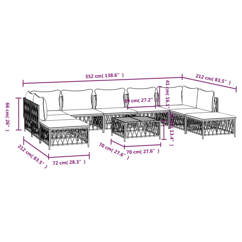 10-Delige Loungeset Met Kussens Staal Wit