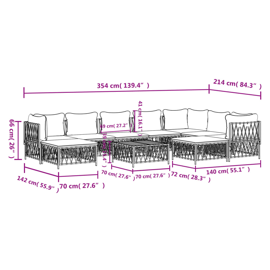 10-Delige Loungeset Met Kussens Staal Wit