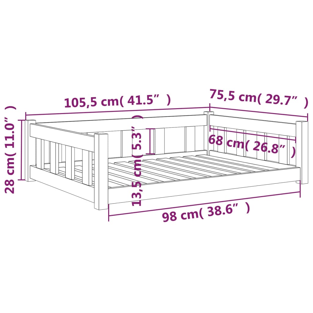 Hondenmand 105,5X75,5X28 Cm Massief Grenenhout 105.5 x 75.5 x 28 cm Naturel