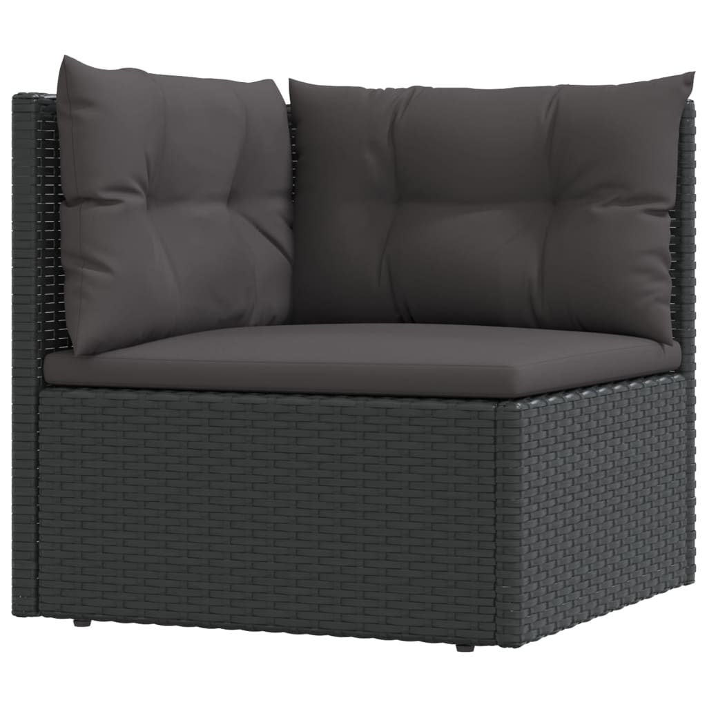 7-Delige Loungeset Met Kussens Poly Rattan Zwart 1 4x hoek + 3x midden