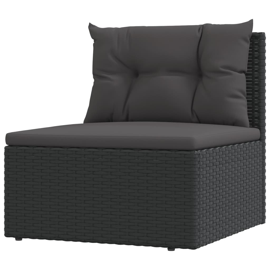 7-Delige Loungeset Met Kussens Poly Rattan Zwart 1 4x hoek + 3x midden