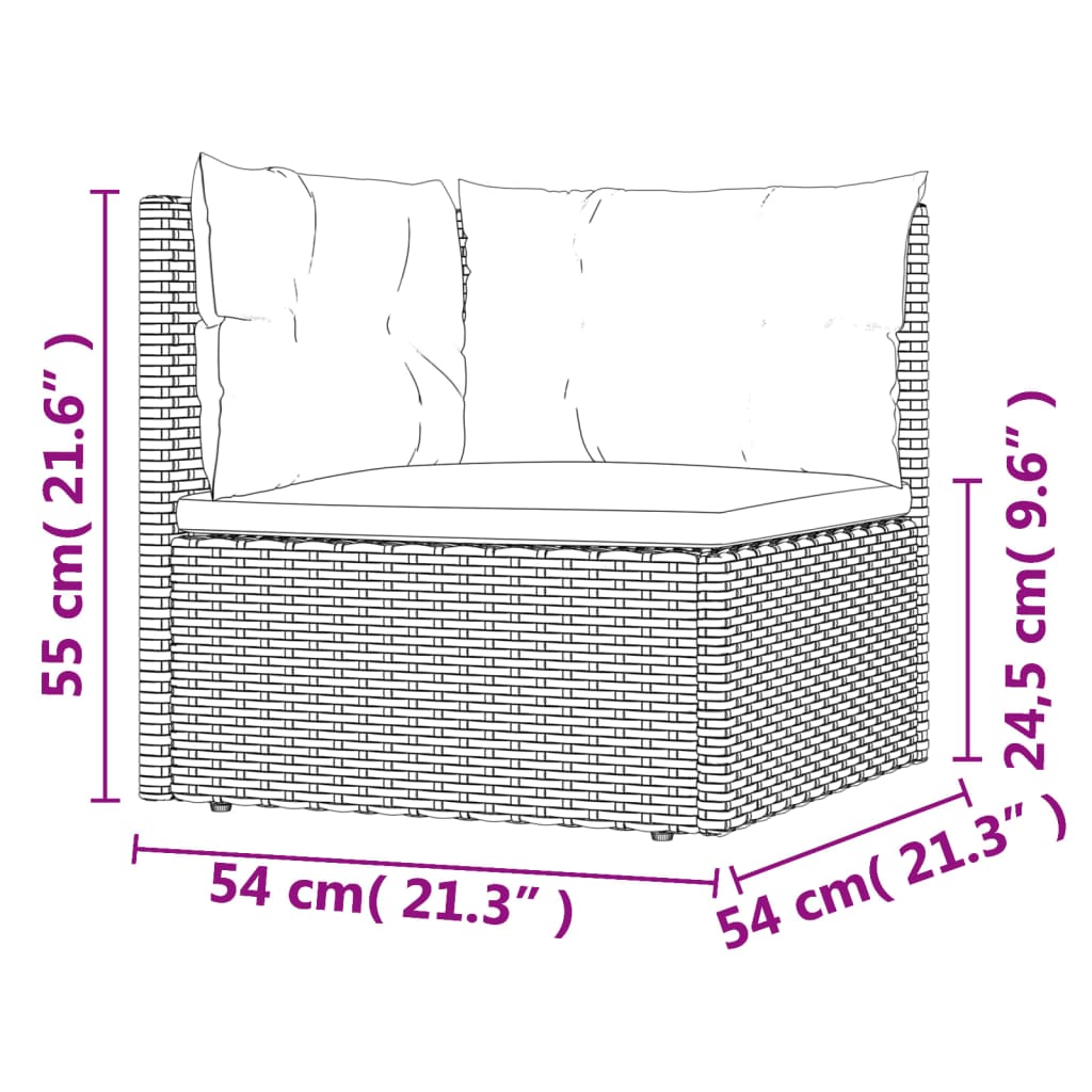 7-Delige Loungeset Met Kussens Poly Rattan Zwart 1 4x hoek + 3x midden