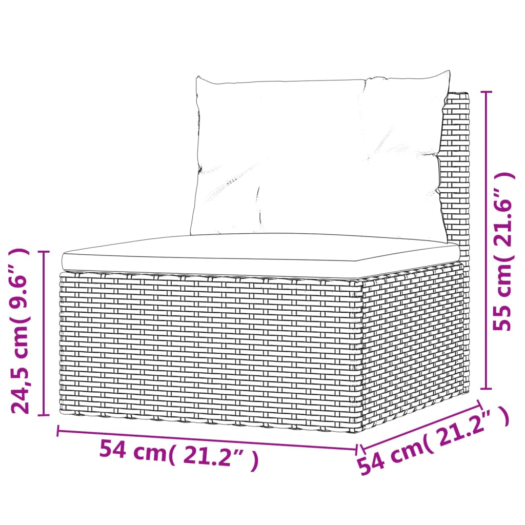 7-Delige Loungeset Met Kussens Poly Rattan Zwart 1 4x hoek + 3x midden