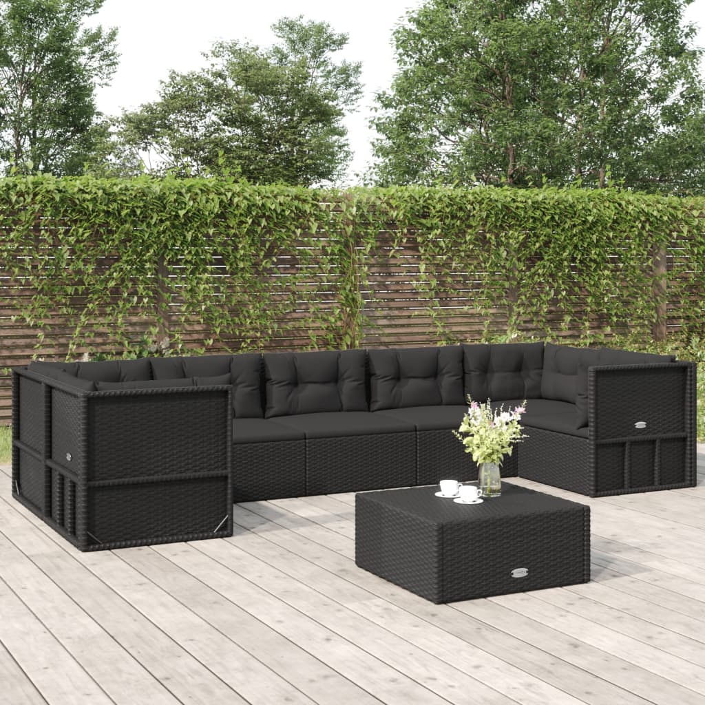 7-Delige Loungeset Met Kussens Poly Rattan Zwart 1 4x hoek + 3x midden