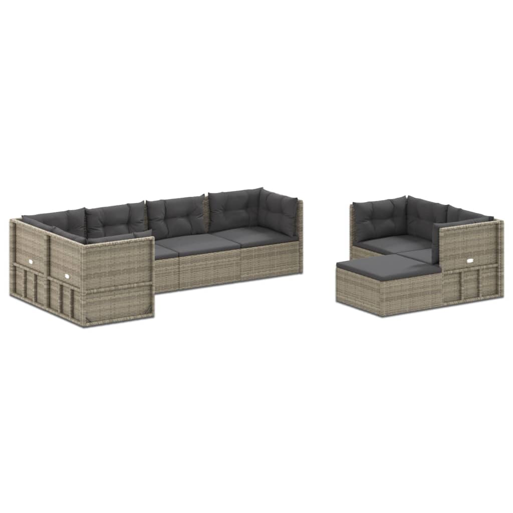 8-Delige Loungeset Met Kussens Poly Rattan Grijs 1 5x hoek + 2x midden + voetensteun