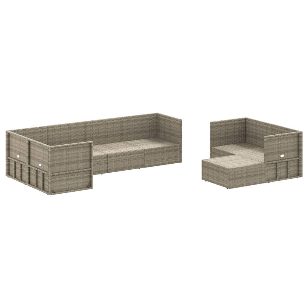 8-Delige Loungeset Met Kussens Poly Rattan Grijs 1 5x hoek + 2x midden + voetensteun