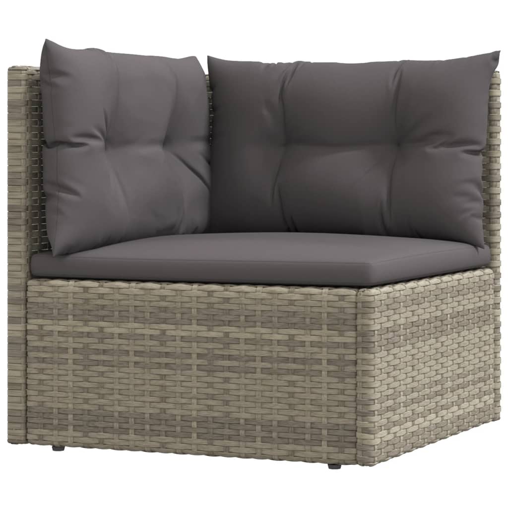 8-Delige Loungeset Met Kussens Poly Rattan Grijs 1 5x hoek + 2x midden + voetensteun