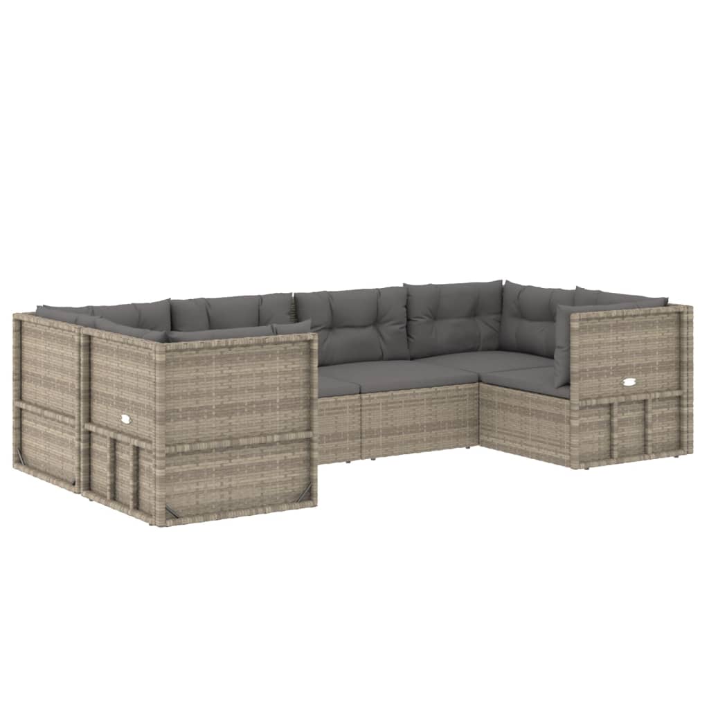 6-Delige Loungeset Met Kussens Poly Rattan Grijs 1 4x hoek + 2x midden