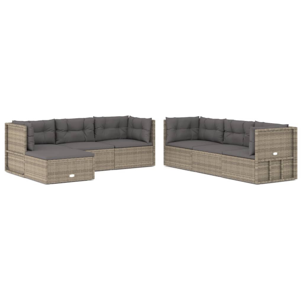 7-Delige Loungeset Met Kussens Poly Rattan Grijs 1 4x corner + 2x middle + footrest