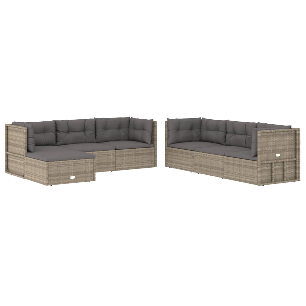 7-Delige Loungeset Met Kussens Poly Rattan Grijs 1 4x corner + 2x middle + footrest