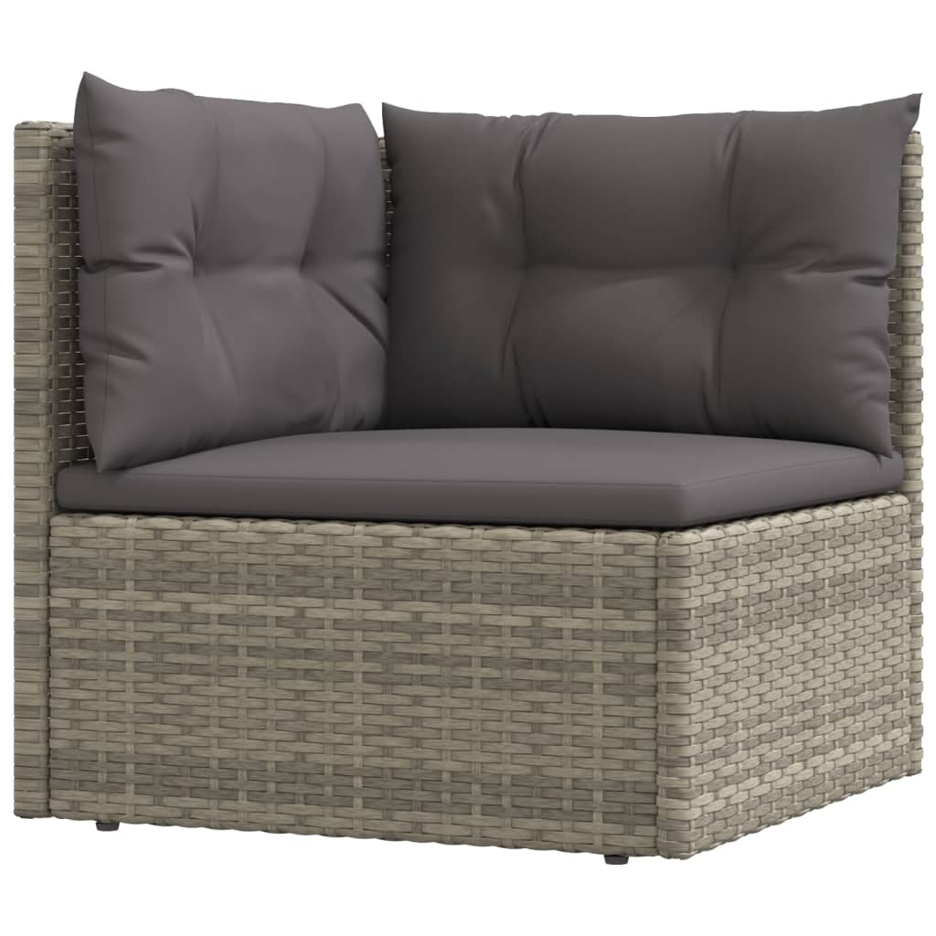 7-Delige Loungeset Met Kussens Poly Rattan Grijs 1 4x corner + 2x middle + footrest