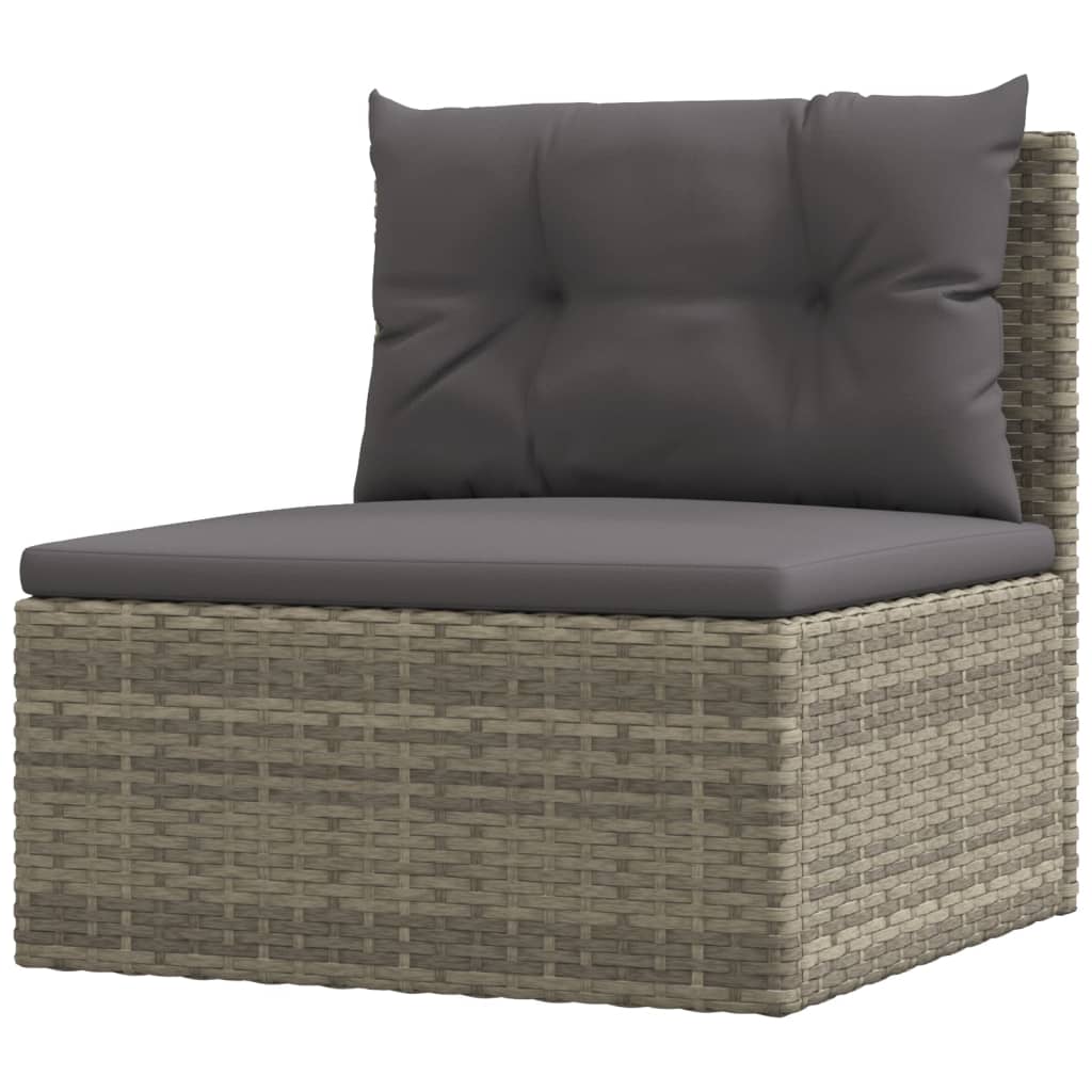 7-Delige Loungeset Met Kussens Poly Rattan Grijs 1 4x corner + 2x middle + footrest