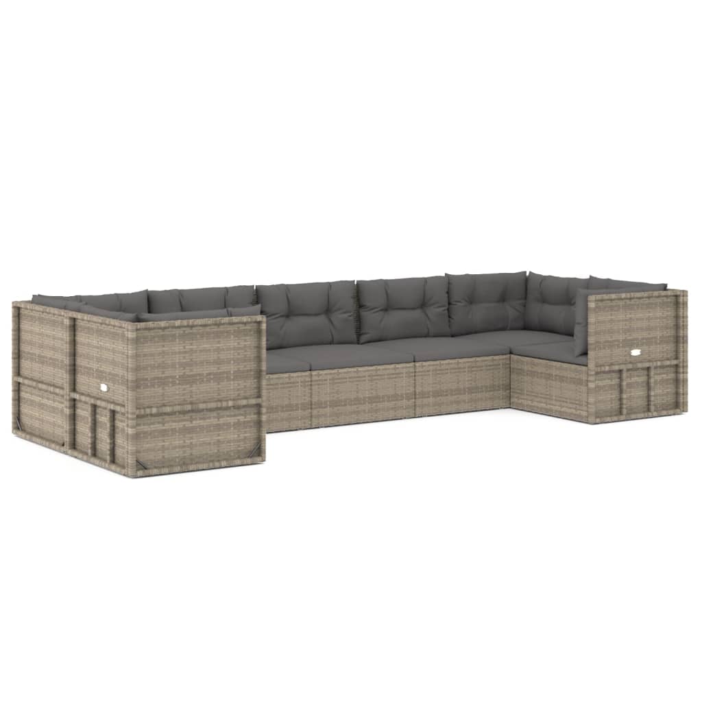 7-Delige Loungeset Met Kussens Poly Rattan Grijs 1 4x hoek + 3x midden