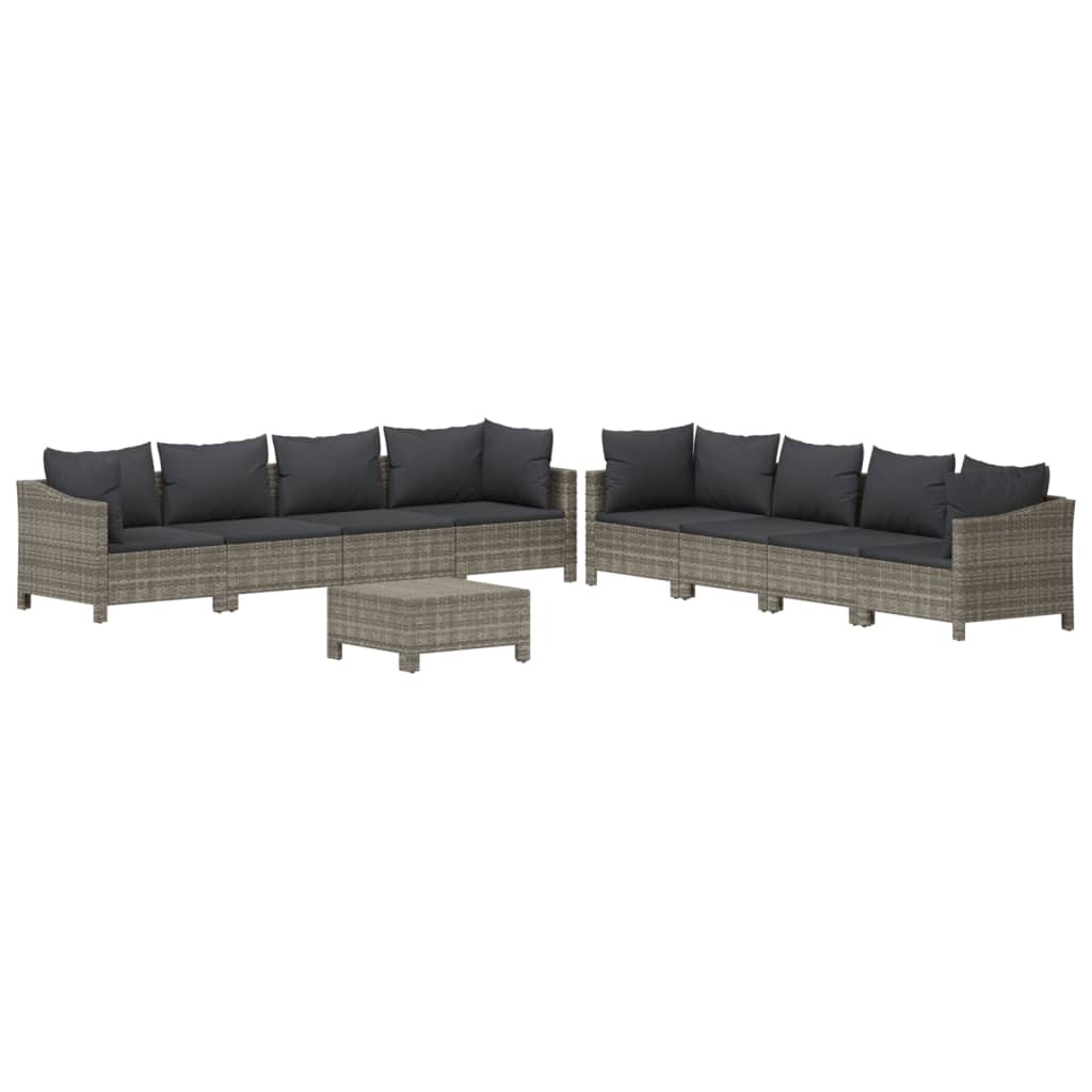 9-Delige Loungeset Met Kussens Poly Rattan Grijs