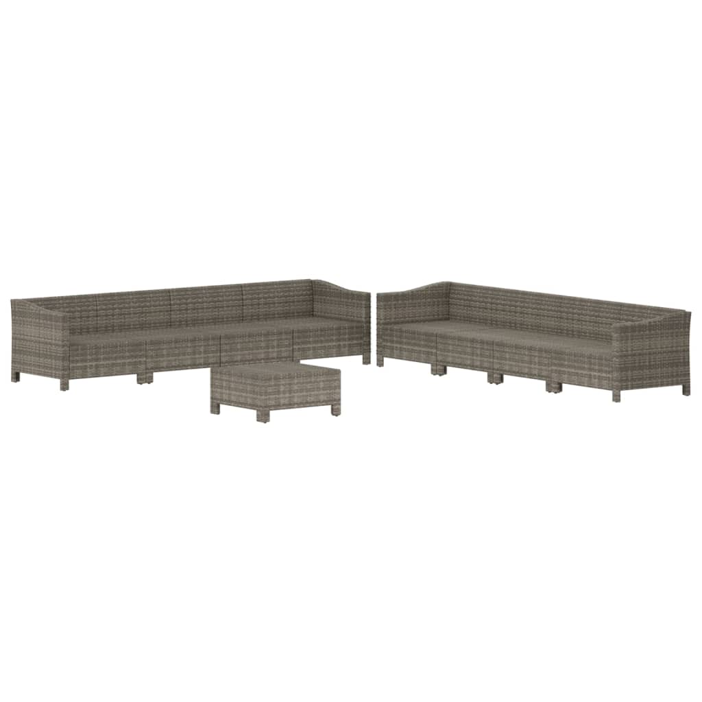 9-Delige Loungeset Met Kussens Poly Rattan Grijs