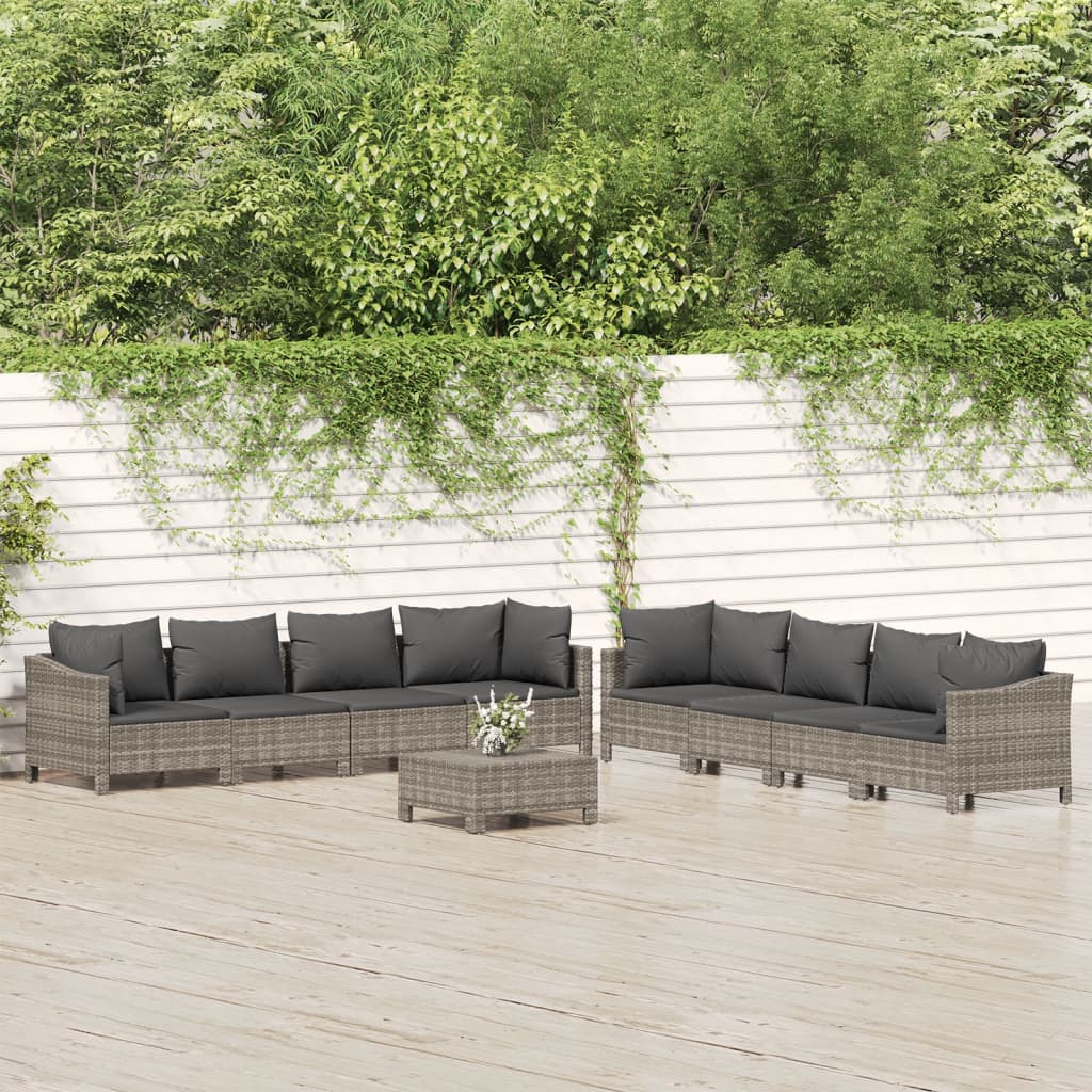 9-Delige Loungeset Met Kussens Poly Rattan Grijs